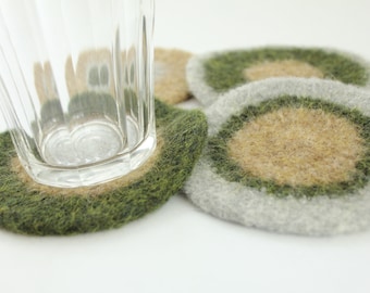 Coasters - Hand-knit Felted Wool  - Olive, Camel, Gold, Hanna