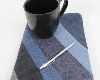 Composition Journal with Grid Paper, Quilted Upcycled Denim Journal Cover-D