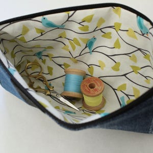 Striped Zipper Pouch, Upcycled Denim, Bluebird Lining image 5