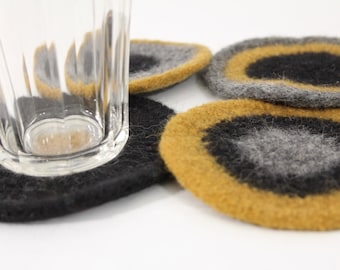 Coasters - Hand-knit Felted Wool - Gold, Black, Gray - Laura