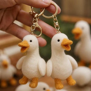 Handmade Wool Felt Duck Keychain, Mini Duck Bag Charm, Needle Felted Animal Keyring
