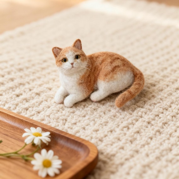 Custom Wool Felt Cat Sculpture – Needle Felted Cat Figurine, Easter Keepsake, Pet Memorial Gift
