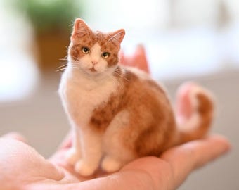 Custom Needle Felted Cat Figurine – Handmade Cat Sculpture from Photo, Pet Loss Memorial Gift
