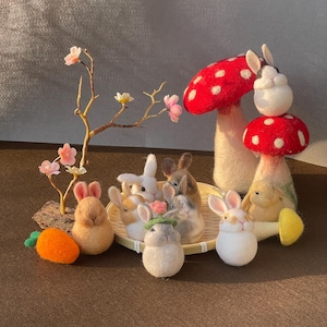 Mini Felted Bunny Egg Set for Easter, Handmade Needle Felted Rabbit Ornaments, Spring Table Decor, Woodland Animal Crafts, Cute Gift Idea