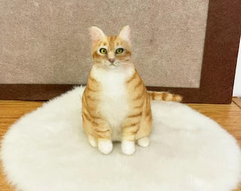 Figura de gato de fieltro personalizada, escultura de gato de lana hecha a mano, réplica de retrato de mascota personalizada