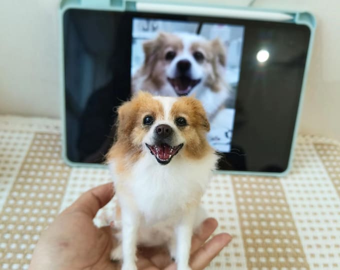 Custom Needle Felted Dog Figurine – Handmade Wool Pet Replica from Photo, Dog Memorial Keepsake