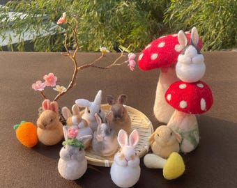 Handmade Felt Bunny Egg Set – Easter Decorations, Felted Rabbit Ornaments, Spring Bunny Decor