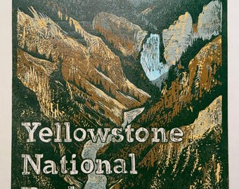 Grand Canyon of Yellowstone Print: Six-Color Woodcut on Masa Paper