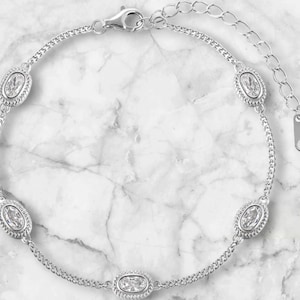 Elliptical S925 Sterling Silver Zircon French Chain Bracelet - Fine Jewelry for Women