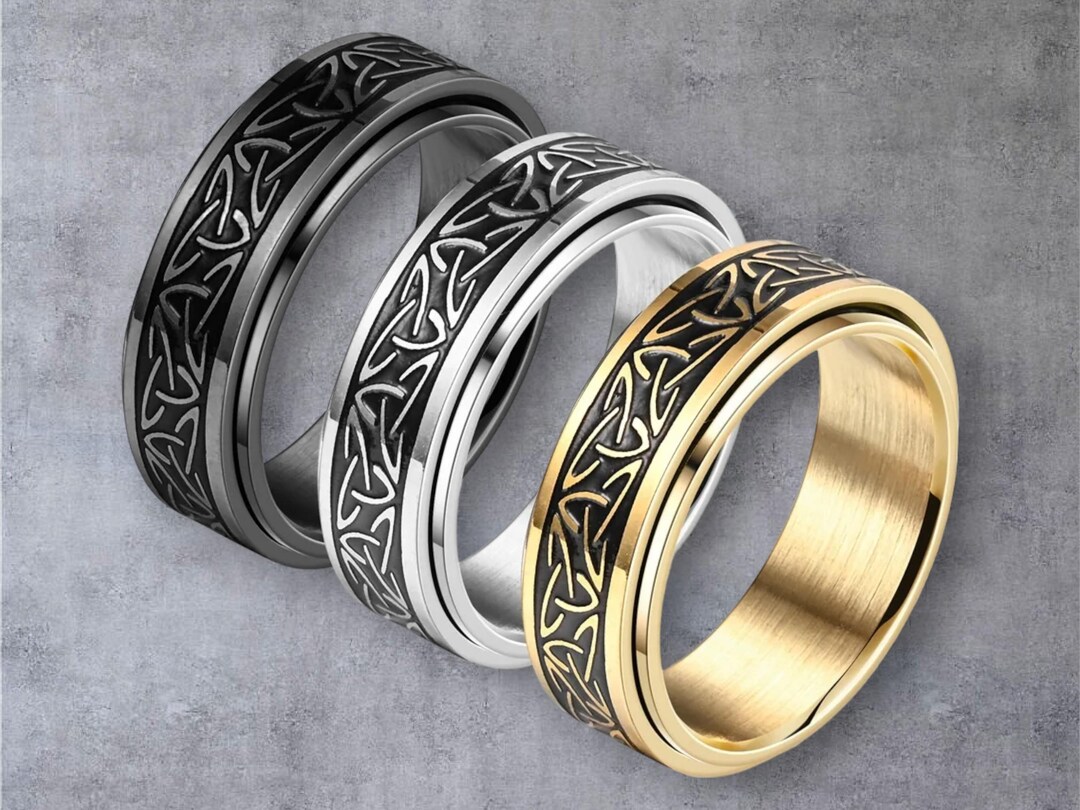 Viking Celtic Knot Rune Rings for Men - Rotating Stainless Steel Anti ...