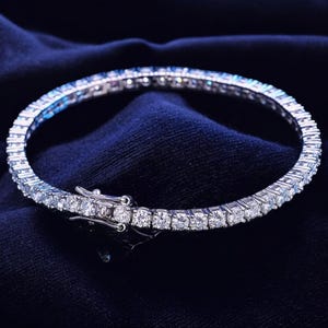 Moissanite Tennis Bracelet 3mm-4mm-5mm - GRA Certified 925 Silver, 18K White Gold Plated Wedding Party  Jewelry for Women & Men