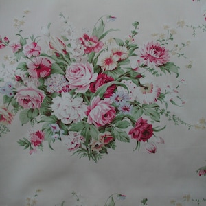 American Folk and Fabric Ashley Raspberry Pink Roses 100% Cotton Vintage Appeal- Cottage Chic Floral on Warm ecru ground. BTY  Home Decor