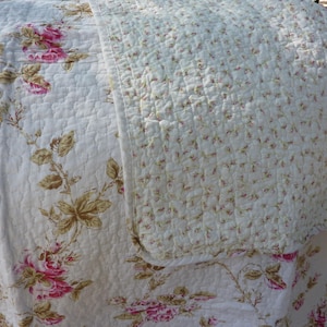 French Rose Quilted Throw: Raspberry Pink Floral (50x60)- New REPRODUCTION- Gift