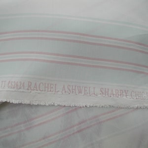 RACHEL ASHWELL Shabby Chic BEMBERG Aqua/ Rose Vanilla Awning Stripe Fabric 54&quot; wide
