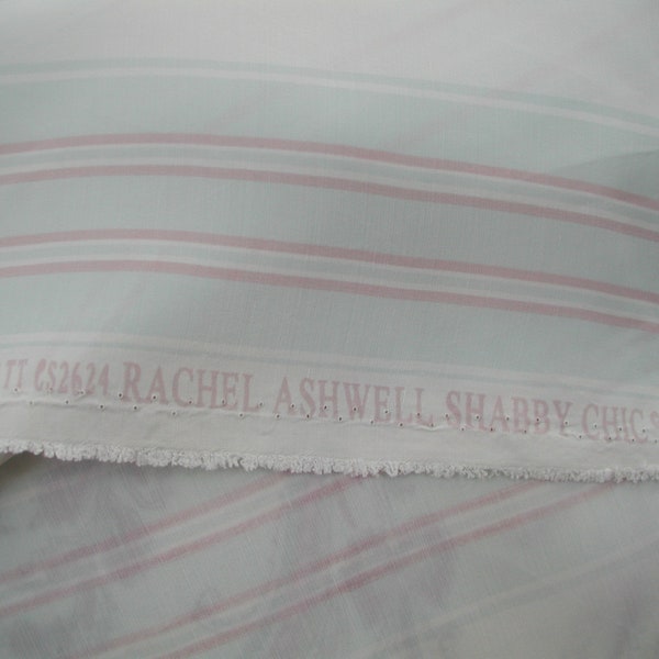RACHEL ASHWELL Shabby Chic BEMBERG Aqua/ Rose Vanilla Awning Stripe Fabric 54" wide