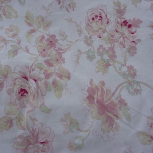 RARE Rachel Ashwell Shabby Chic Rambling Rose Pink Roses on White 54&quot; wide BTY 100% Cotton Poplin