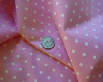 Yuwa Antique French Roses Fabric: Pink with White Polka Dots