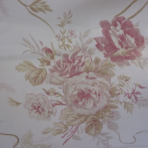 Rachel Ashwell Shabby Chic Truly Bloom Faded Reds Khaki BONE 100%  Linen Fabric BTY RARE  1yd x  54&quot; wide
