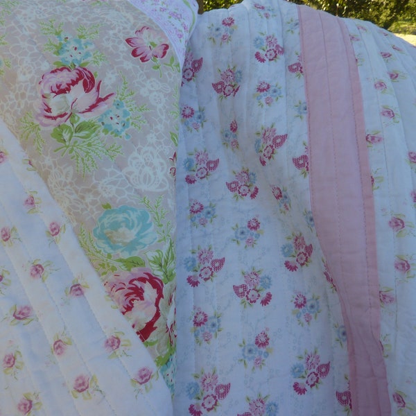Pre Quilted Fabric Patchwork Reverses to Pink Roses on White - Market Totes,  Jackets 41"x26 Remnant