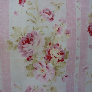 Lecien Durham Quilt Fabric Red and Pink Roses on off White Cotton Stripe 1 Yd