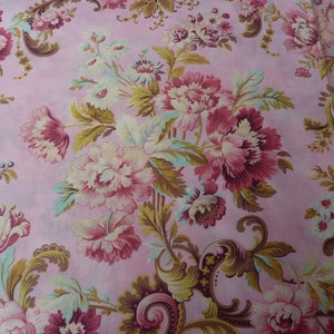 1 Yd Tickled Pink  Robyn Pandolph Tropical Pink Hibiscus and  Roses on Sponge Painted Pink Cotton Fabric South Sea Imports