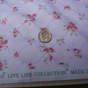 Yuwa Fabric Antique French Inspired Kate Trellis Raspberry Roses on Pink 100% Cotton Fabric BTY- LAST BOLT