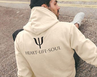Symbole grec Psi Heart - Life - Soul avec logo sur le devant et devise dans le dos Sweat à capuche épais