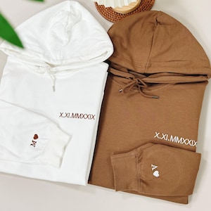 Anniversary Hoodie with Initials on Sleeve, Roman Numeral Hoodie, Wedding Date Embroidered Sweatshirts, Valentines Anniversary Gift For Him