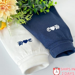 Custom Embroidered Initial Heart Sweatshirt, Matching Couple Roman Numeral Hoodie, Anniversary, Valentines Day, Christmas Gifts for Couples