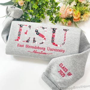 Sudadera con capucha bordada con letras florales de la universidad, sudadera bordada de la hermandad de exalumnos de la universidad, regalo de fiesta de graduación