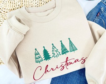 Christmas Tree Embroidered Sweatshirt, Christmas Sweatshirt, Embroidered Christmas Sweatshirt, Christmas Embroidery Crewneck Sweatshirt