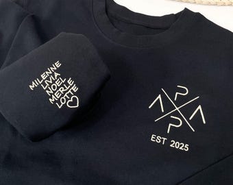 PAPA geborduurd sweatshirt, naam op mouw met hart, Papa Est-sweater, papa-aankondigingscadeau, cadeau nieuwe papa, vaderdagcadeau van vrouw