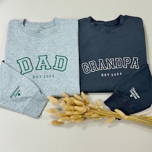Custom Dad Embroidered Hoodie Sweatshirt , Kids Name On Sleeve With Heart, Dad Est Sweatshirt, Unique Gifts for Dad, Fathers Day Gift