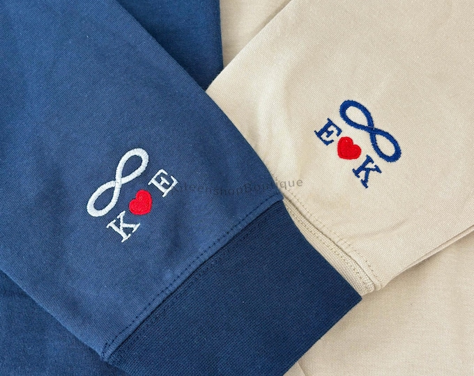 Personalized Embroidered Infinity Symbol & Heart Initials Hoodie, Matching Couple Hoodies, Engagement,Anniversary, Valentine, Christmas Gift