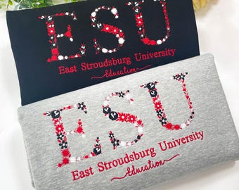 College Floral Letter Embroidered Sweatshirt Hoodie, Embroidery University Alumni Sorority High School Sweatshirt, Back to College Gift