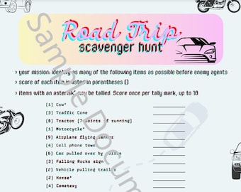 Road Trip Scavenger Hunt Printable Etsy