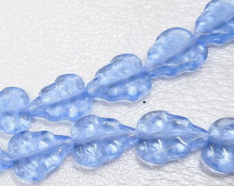 8x10mm Czech Glass Leaf Beads, Light Sapphire Blue, Pressed Glass Leaf,