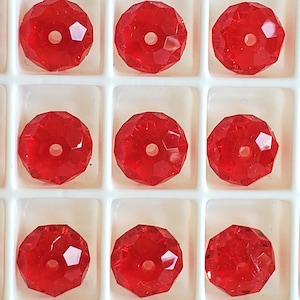 Swarovski 8mm Briolette Crystal Beads, Six or Twelve  - Light Siam 5040, Sparkly Bright Red Rondelle