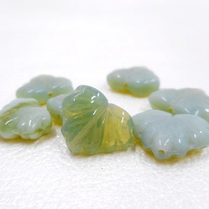 10 or 20 - Green Opal 13mm Leaf Beads, Czech Glass Maple Leaf Beads, Green Grey Opaline