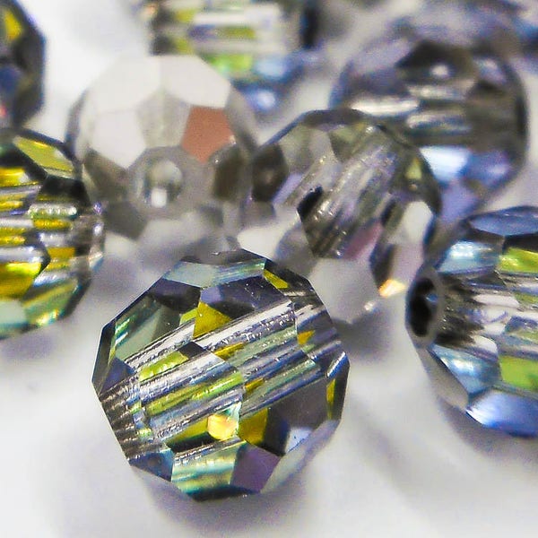 18 Sahara 5mm Czech Crystal Bead, Preciosa Crystal - Green, Gold, and Blue with Metallic Silver - Rare!