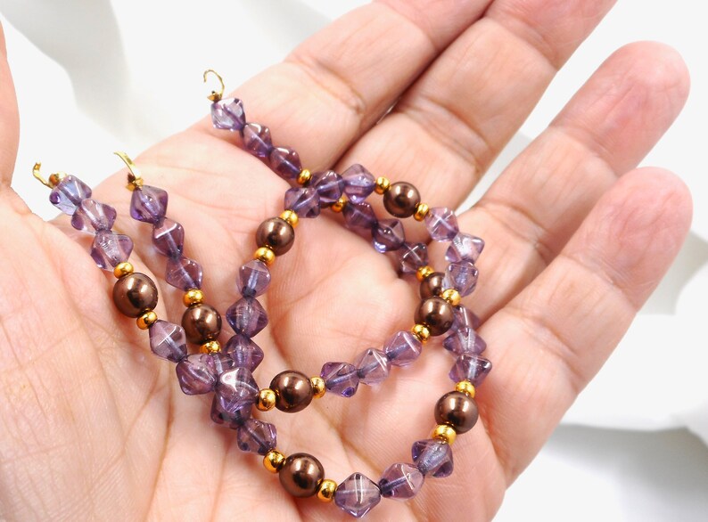 Unfinished Vintage Glass Bead Bracelet Needs Clasp Purple Luster Glass Bead Faux Pearl Partial Bracelet Segment Vintage Lustre Bead Bracelet