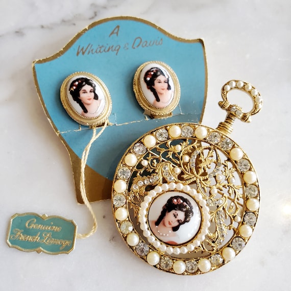 Broche Ancienne En Porcelaine De Limoges – Motif Camée – Occasion – Vintage