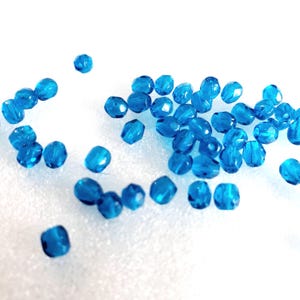 4mm Capri Blue Czech Firepolish, Round Aqua Glass Beads