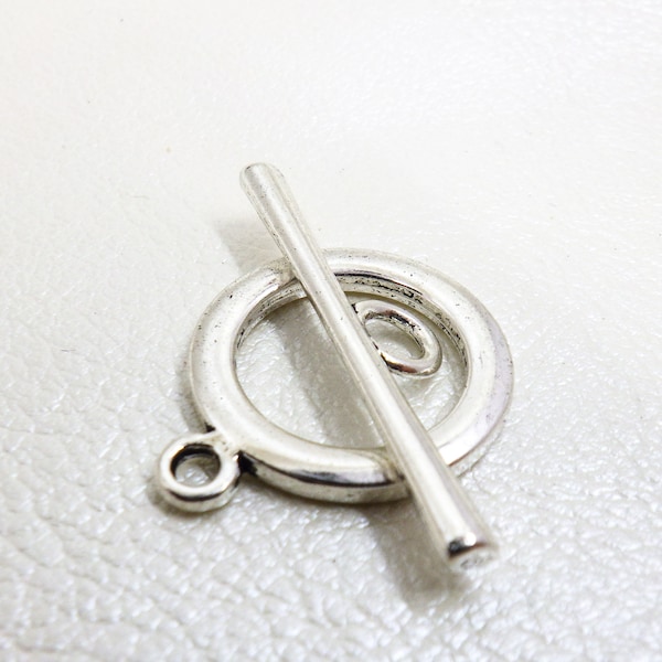 Gladde, eenvoudige tuimelsluiting, verzilverd tinnen - 1 set ring en bar - 20mm OD, loodvrij, licht antiek zilveren ring en staafsluiting