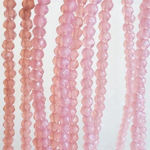 3mm Milky Pink English Cut Czech Glass Beads, Full Strand Of Fifty (50) Faceted Beads, Small Medium Pink Opal Beads