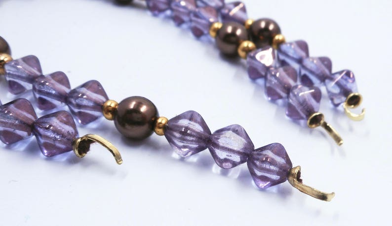 Unfinished Vintage Glass Bead Bracelet Needs Clasp Purple Luster Glass Bead Faux Pearl Partial Bracelet Segment Vintage Lustre Bead Bracelet