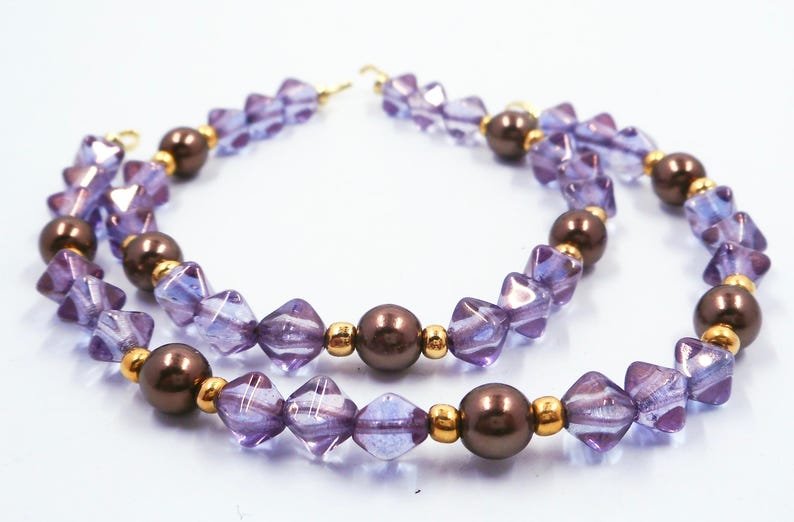 Unfinished Vintage Glass Bead Bracelet Needs Clasp Purple Luster Glass Bead Faux Pearl Partial Bracelet Segment Vintage Lustre Bead Bracelet