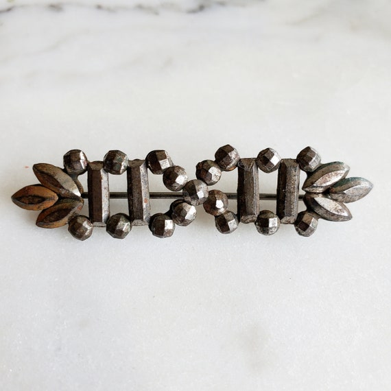 Victorian Cut Steel Bar Brooch - image 1