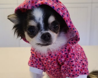 Dog Clothes Rosy Pink Flowers Hoodie, Small Dog Clothes, Chihuahua Clothes, Yorkie Clothes, XXS, XS, Small