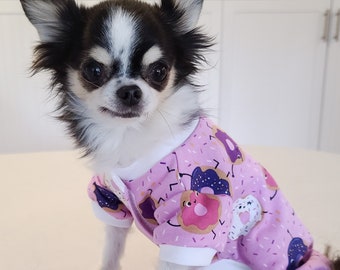 Dog Clothes, Dancing Donuts Dog Pajamas, Small Dog Clothes, Chihuahua Clothes, Yorkie Clothes, XXS, XS, Small